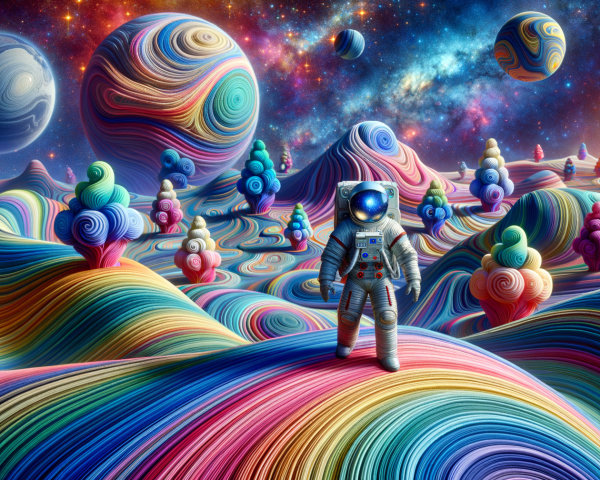 Surreal Astronaut in Colorful Cosmic Landscape