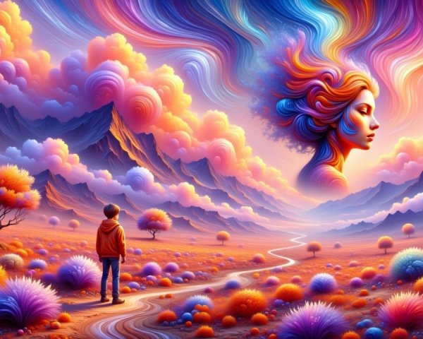 Dreamlike Landscape with Ethereal Elements and Colors