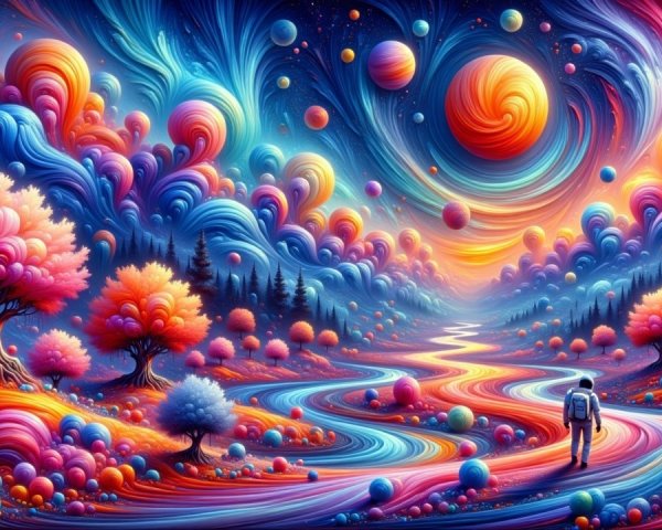 Otherworldly Landscape with Vibrant Colors and Shapes