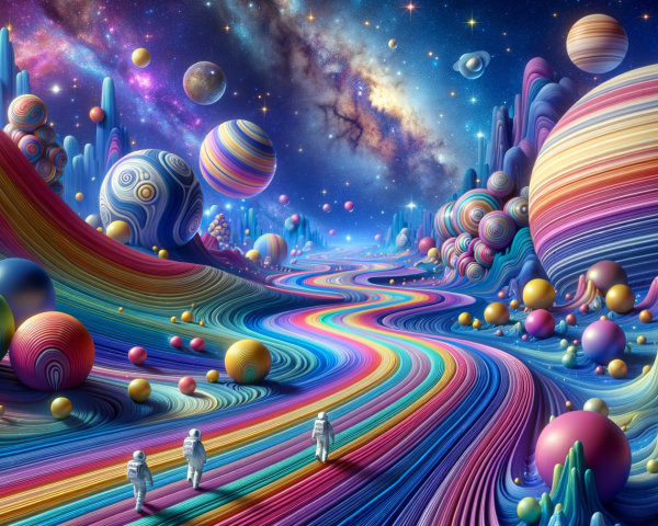 Surreal Landscape with Colorful Hills and Astronauts