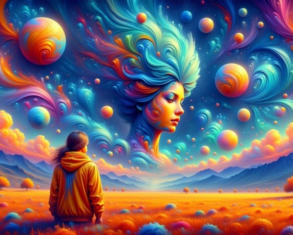 Surreal Landscape with Cosmic Scene and Vibrant Colors