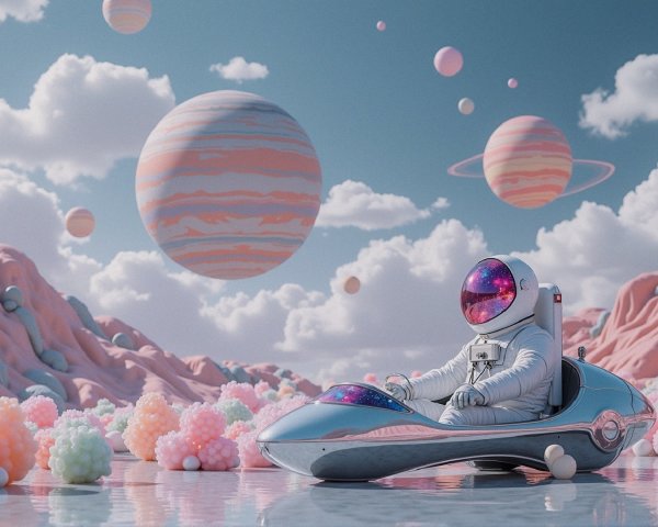 Futuristic Astronaut Scene with Surreal Landscapes