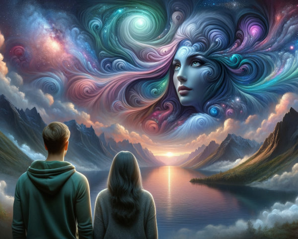 Figures in a Vibrant Cosmic Landscape with Reflections