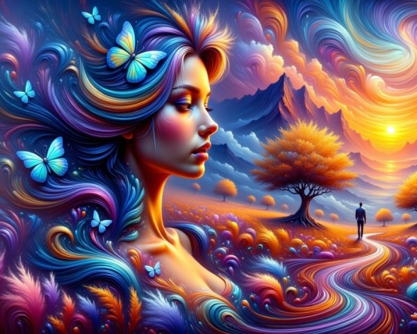Vibrant Dreamlike Landscape with Flowing Colors and Patterns