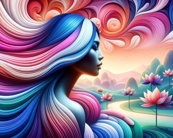 Abstract Portrait of a Woman with Colorful Hair