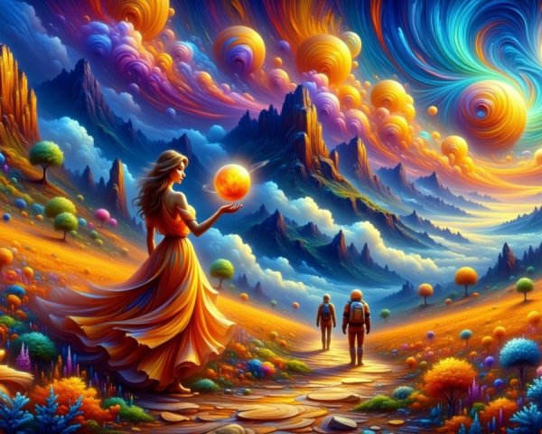 Vibrant Dreamlike Landscape with Fantasy Elements