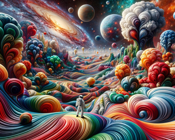 Surreal Landscape with Astronaut in Cosmic Setting