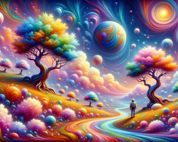 Surreal Vibrant Landscape with Colorful Patterns