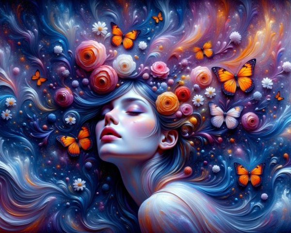 Vibrant Digital Painting of Serene Woman in Nature