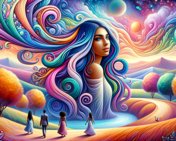 Surreal Landscape with Woman's Face and Flowing Hair