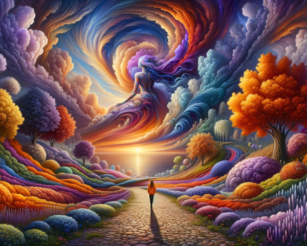 Vibrant Autumn Landscape with Dreamlike Sky