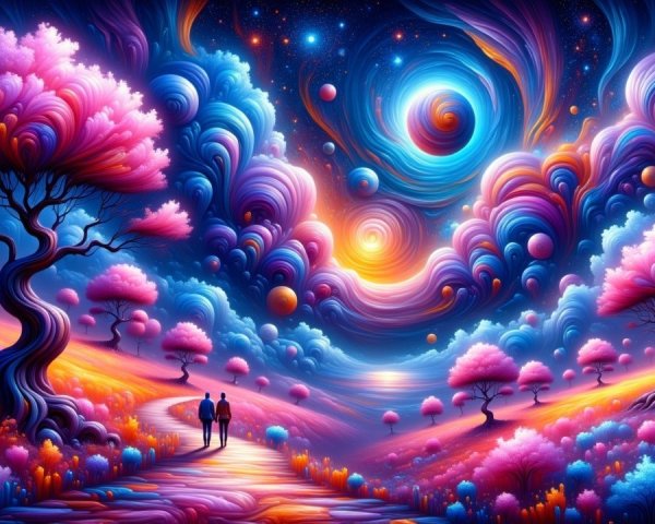 Surreal Landscape with Figures in Dreamlike Atmosphere