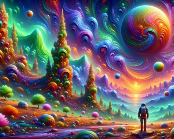 Surreal Landscape with Vibrant Colors and Patterns