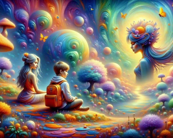 Vibrant Landscape with Enchanting Figures and Nature