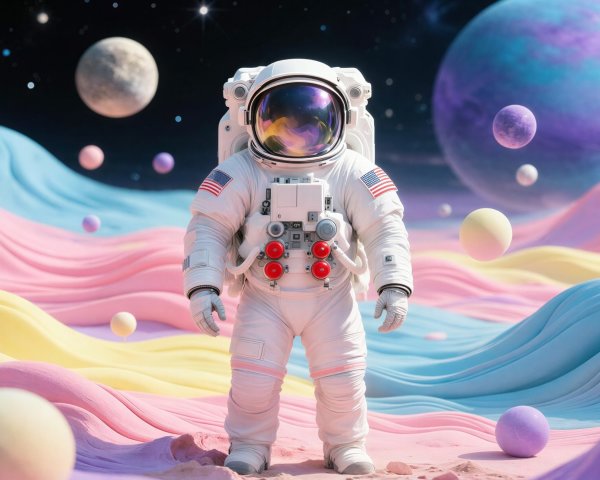 Astronaut in Space Suit on Colorful Alien Planet