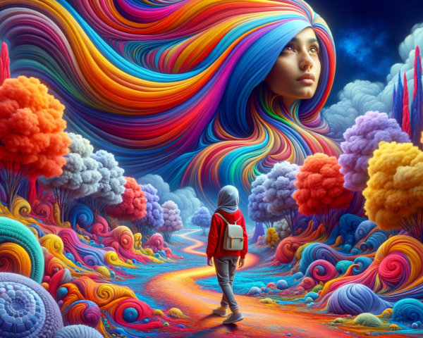 Vibrant Surreal Landscape with Ethereal Sky Face