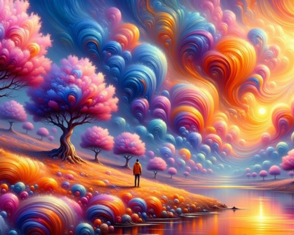 Vibrant Landscape with Colorful Clouds and Serene River