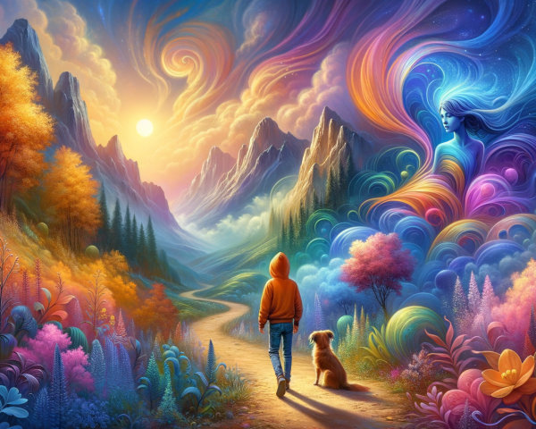 Vibrant landscape with colorful hills and sunset scene