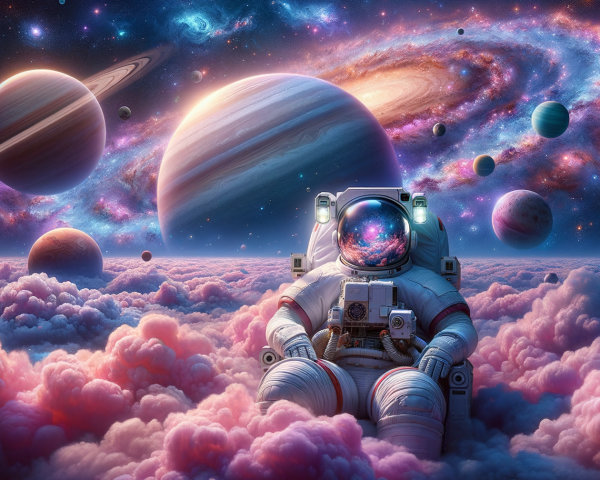 Astronaut Surrounded by Cosmic Beauty in Space
