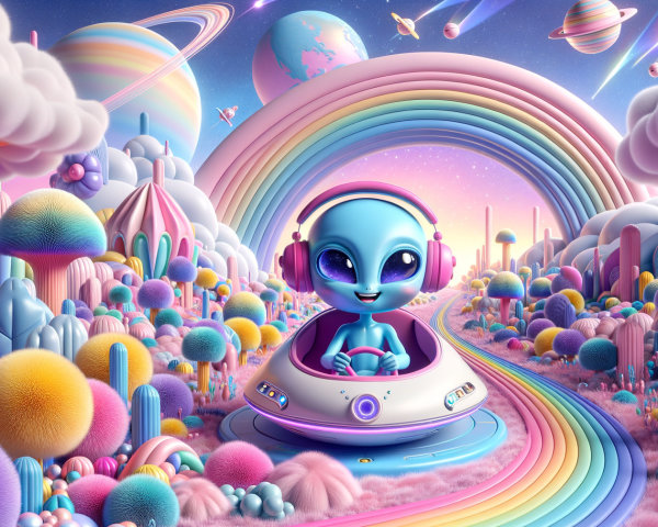 Whimsical Alien in Colorful Mushroom Landscape