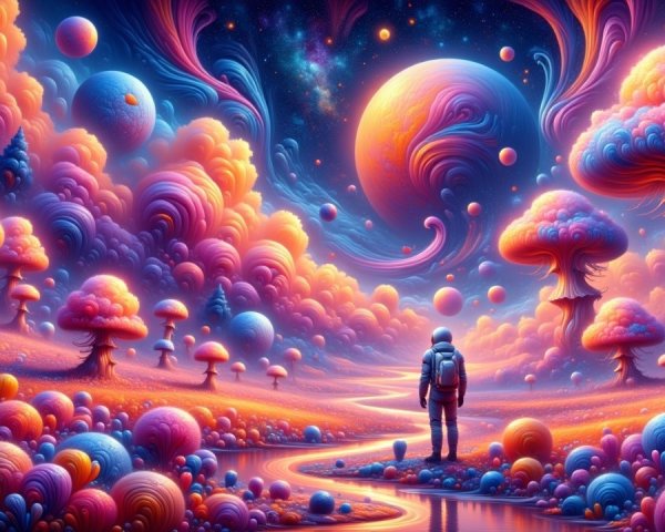 Surreal Landscape with Whimsical Mushroom Trees