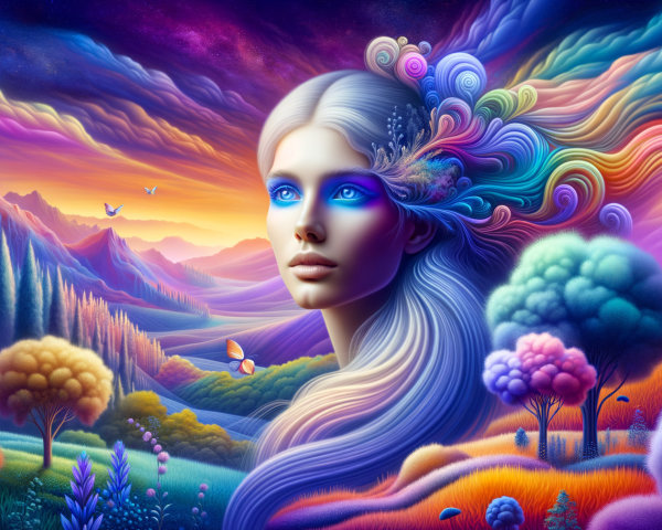 Surreal Landscape with Ethereal Face and Vibrant Colors