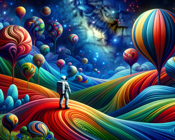 Surreal Landscape with Astronaut and Starry Sky