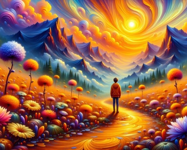 Vibrant Landscape with Colorful Sunset and Pathway