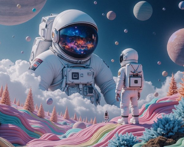 Surreal Astronaut in Colorful Cosmic Landscape