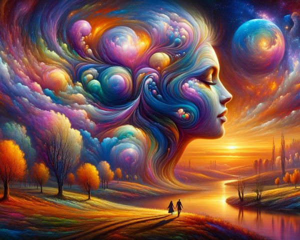 Surreal Landscape with Cosmic Elements and Serenity