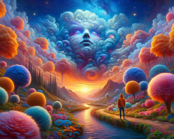 Surreal Landscape with Colorful Trees and River