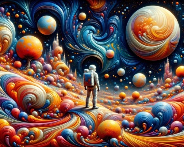 Astronaut in a Colorful Cosmic Landscape with Stars