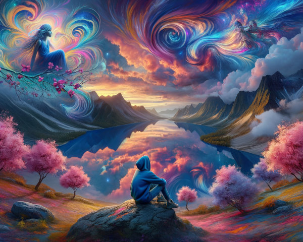 Vibrant Sunset Over Lake with Majestic Mountains