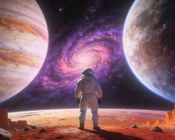 Astronaut on Reddish-Orange Alien Planet with Mesas