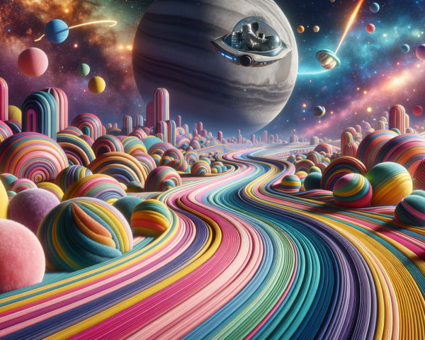 Vibrant Alien Landscape with Colorful Terrain and Spheres