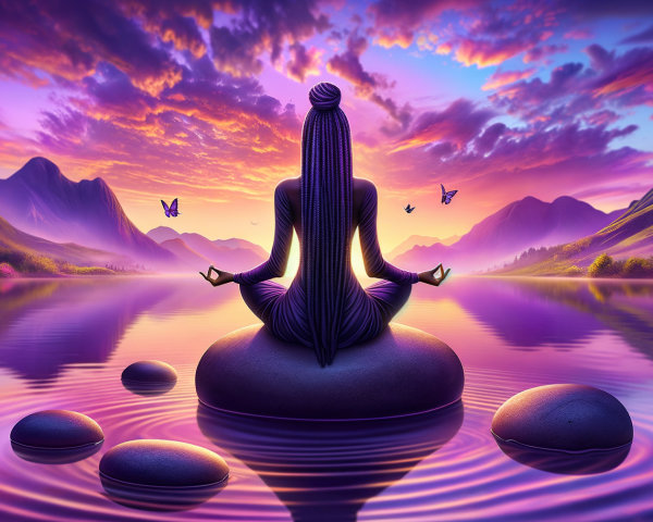 Meditating Figure Surrounded by Serene Nature Scene