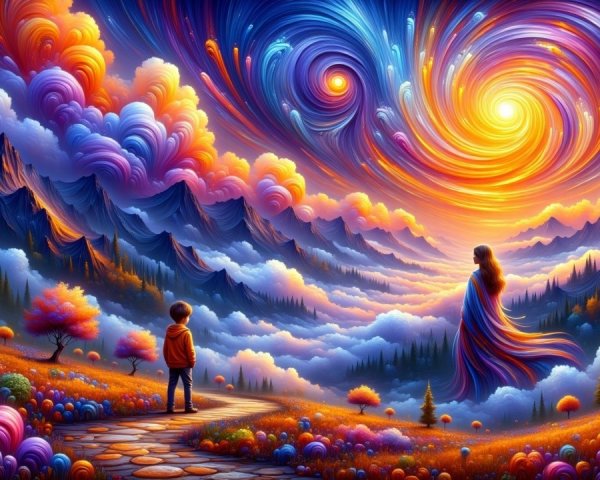 Vibrant Landscape with Cosmic Elements and Nature