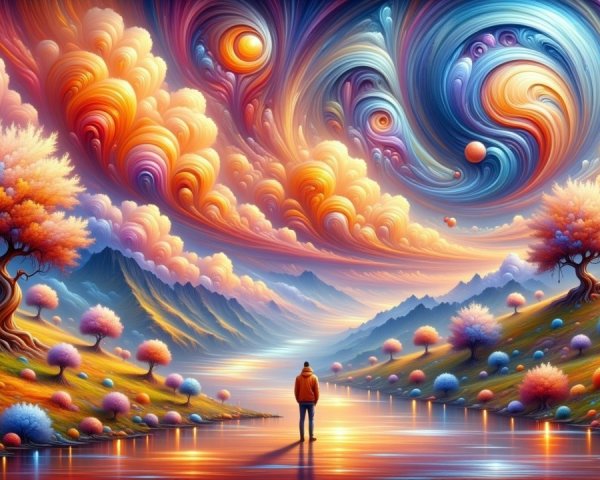 Surreal Landscape with Vibrant Clouds and Tranquil River