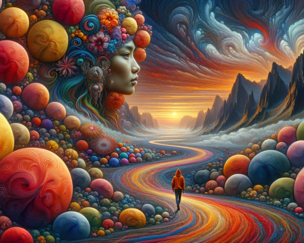 Surreal Landscape with Vibrant Colors and Patterns