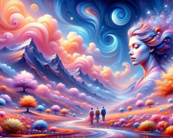 Surreal Landscape with Vibrant Colors and Figures
