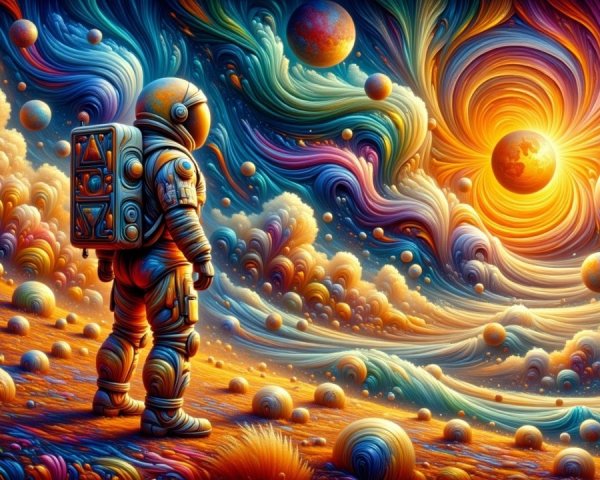 Astronaut in a Colorful Cosmic Landscape Scene