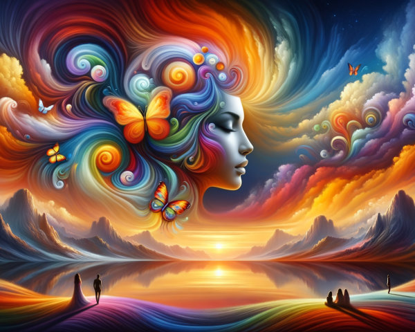 Vibrant Dreamlike Landscape with Serene Lake and Sky