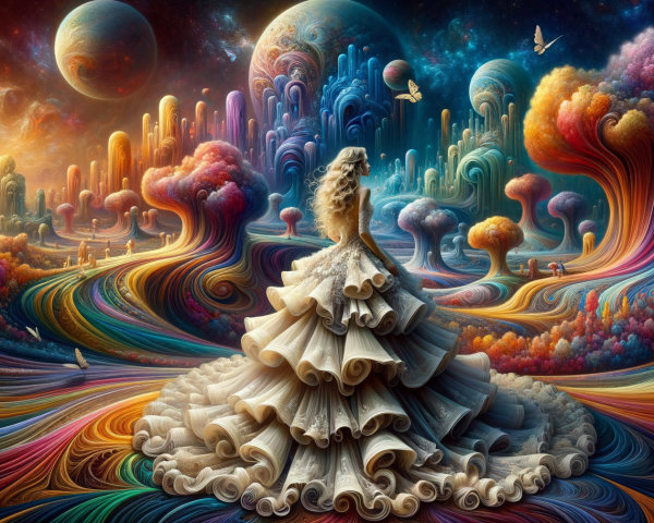 Surreal Landscape with Vibrant Colors and Whimsical Elements