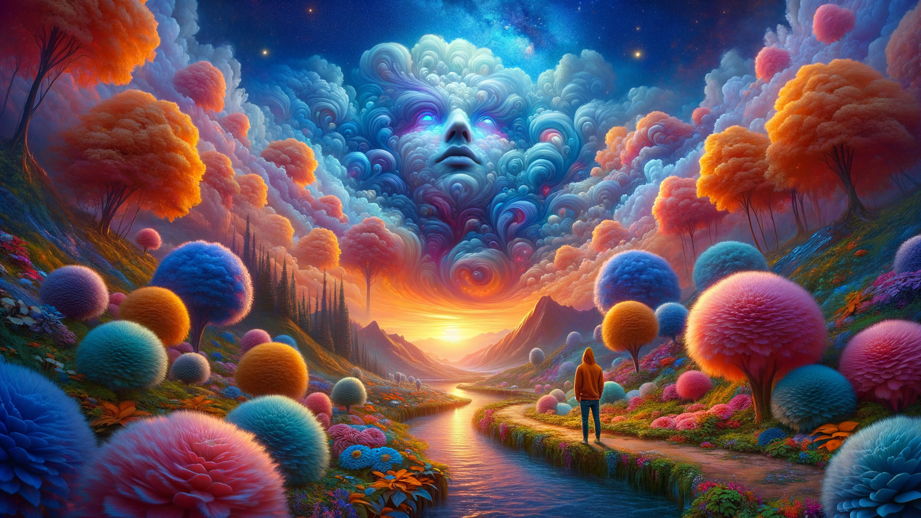 Surreal Landscape with Colorful Trees and River