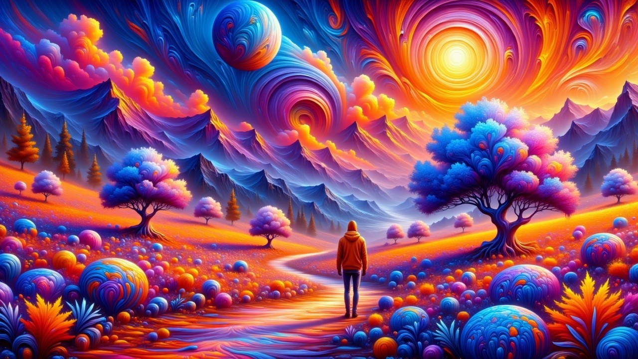 Vibrant Landscape with Colorful Hills and Sky