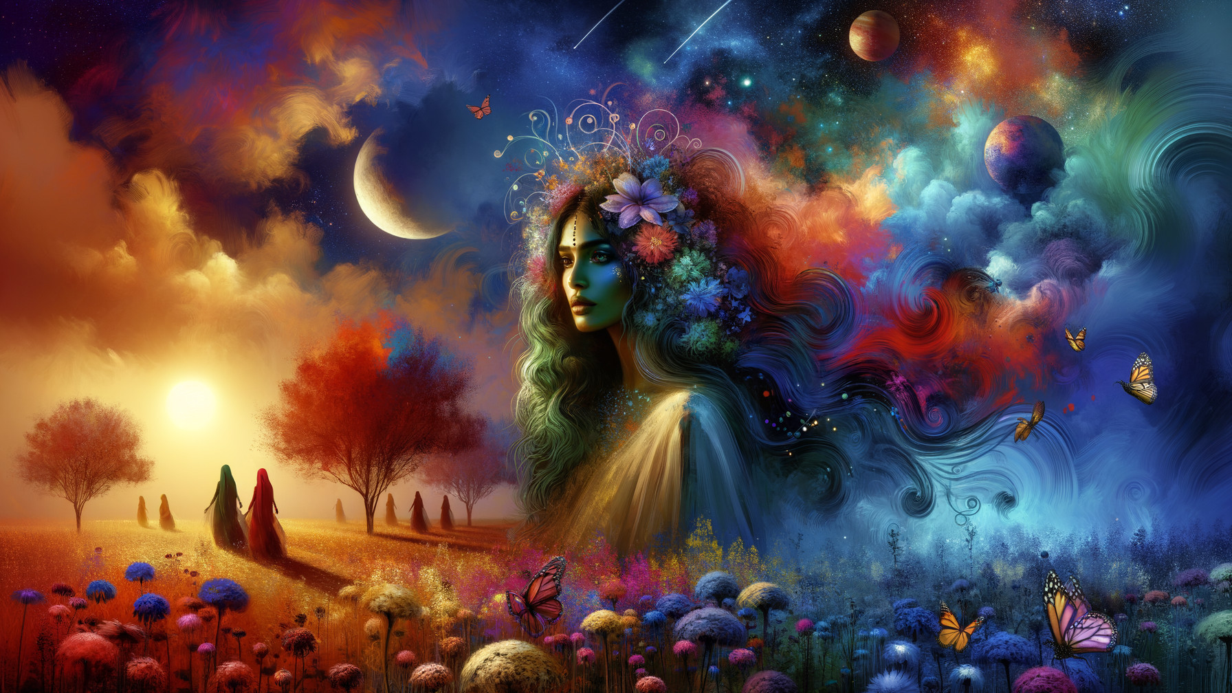 Surreal Landscape with Celestial Figure and Flora