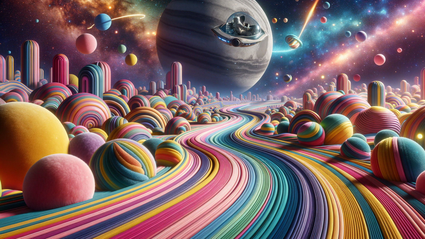 Vibrant Alien Landscape with Colorful Terrain and Spheres