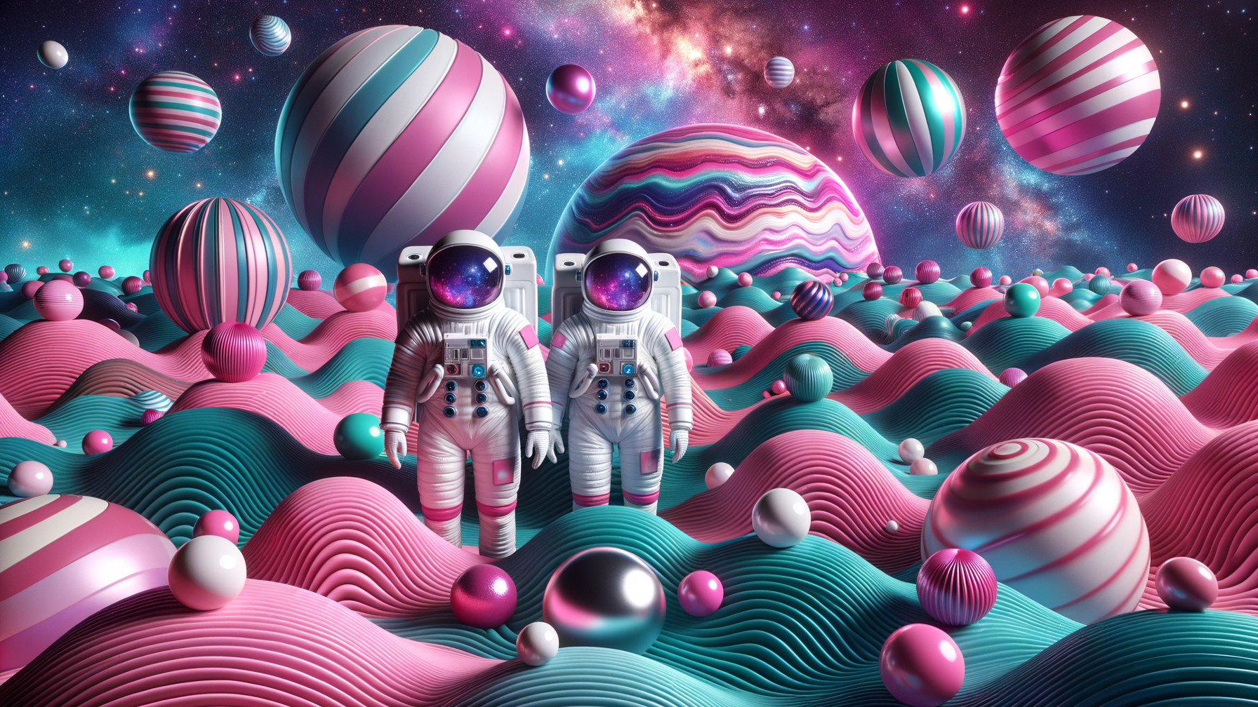 Astronauts on a Candy-Themed Planet in Space
