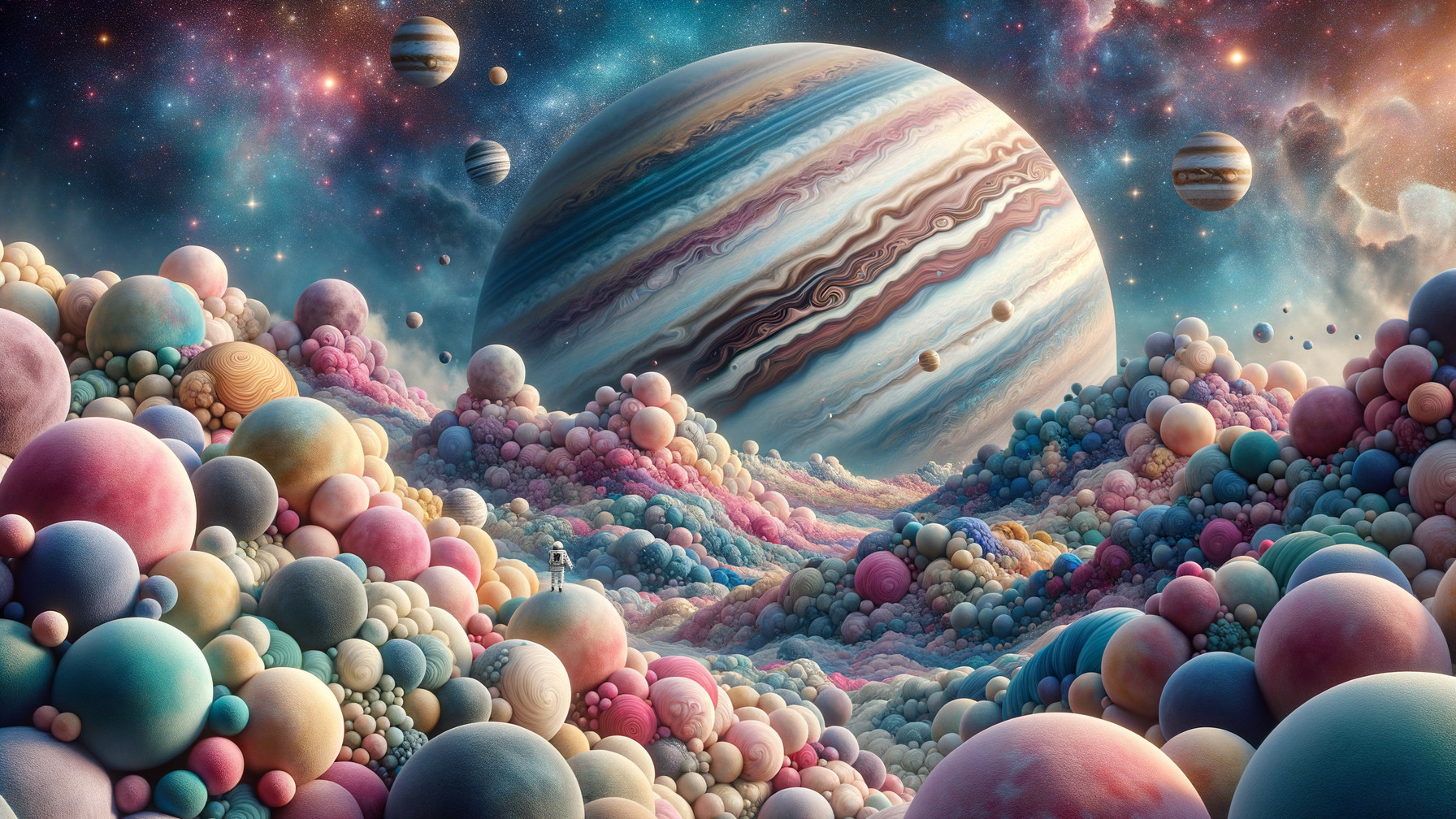 Vibrant Cosmic Landscape with Colorful Spheres