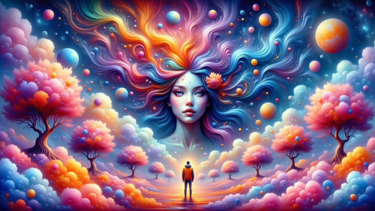 Surreal Landscape with Ethereal Sky and Vibrant Colors